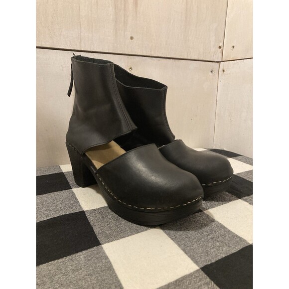 Calou Stockholm Clogs Black Leather Ankle Wrap Zip Bootie Size 38 EU US 7 - Picture 2 of 10